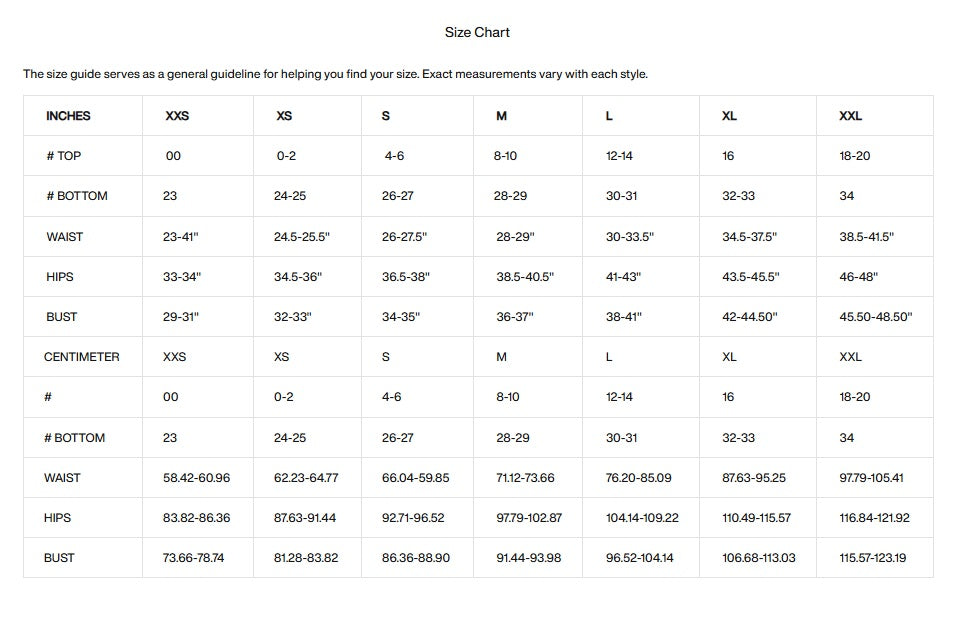 Product size guide