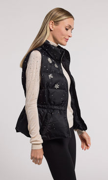 Jenia Crystal Puffer Vest | Black/Clear