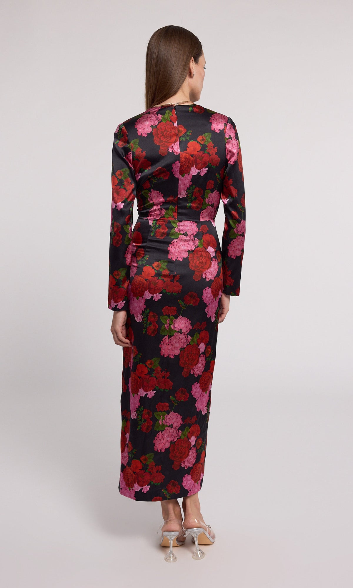 Silvanna Floral Satin Dress | Floral Fantasy Red