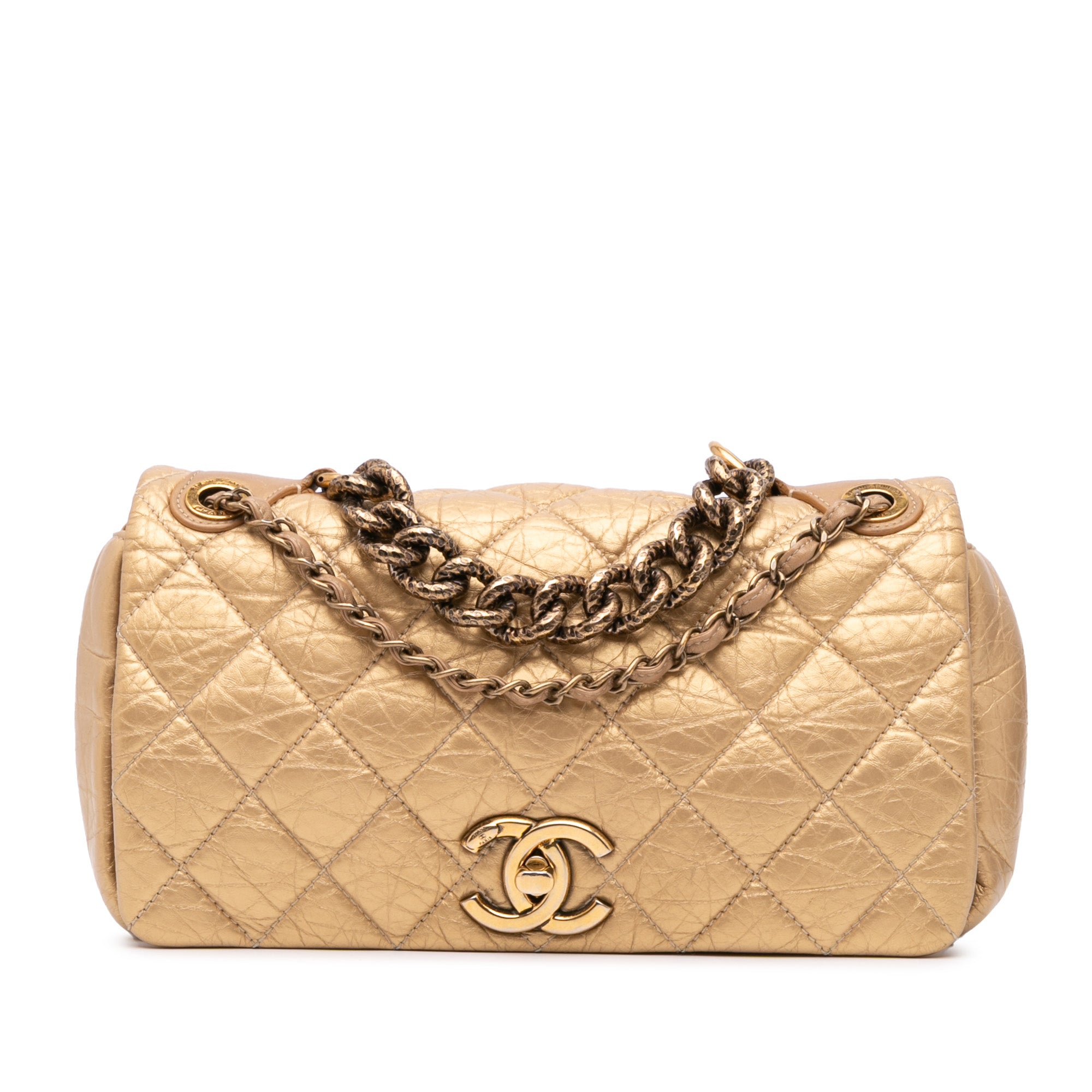 Chanel | Pre-Owned Medium Quilted Aged Calfskin Pondichery Flap | Gold