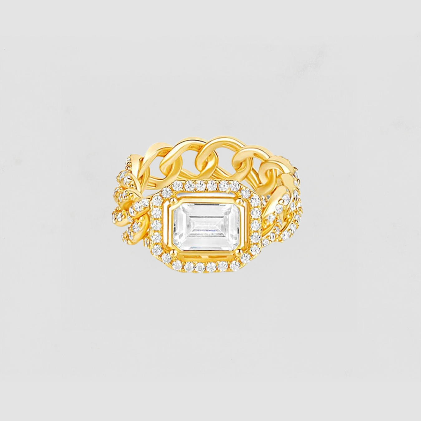 The Halo Colored Stone Cuban Link Chain Ring | Clear