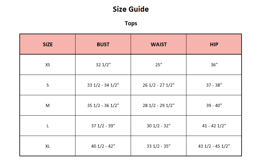 Product size guide
