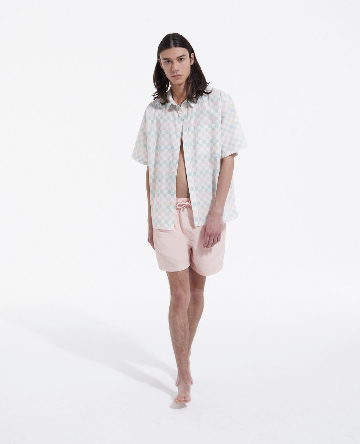 Blue Printed Loose-Fitting Shirt | Men | Pastel Pink