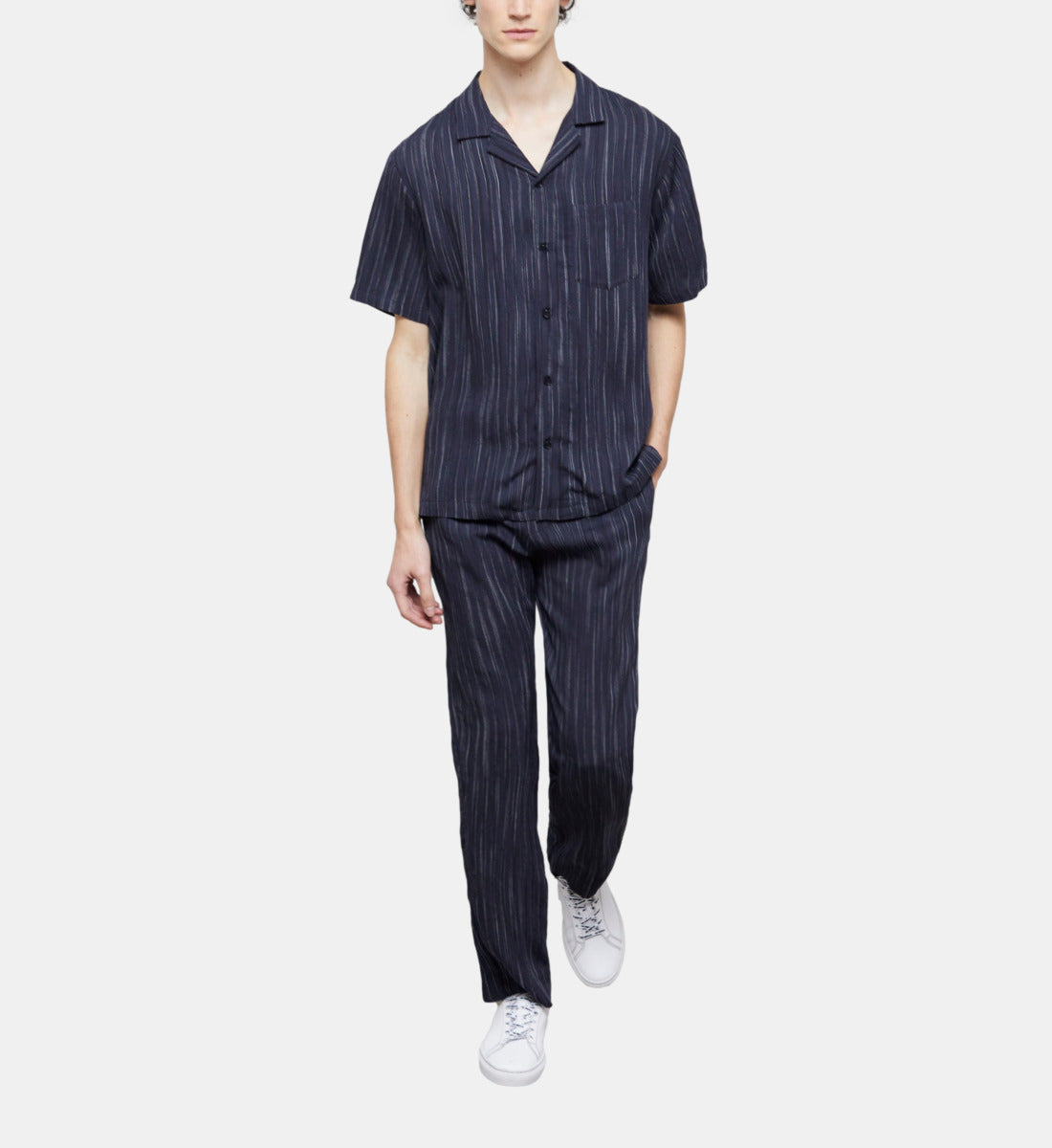 Blue Striped Shirt | Men | Dark Navy x Ecru