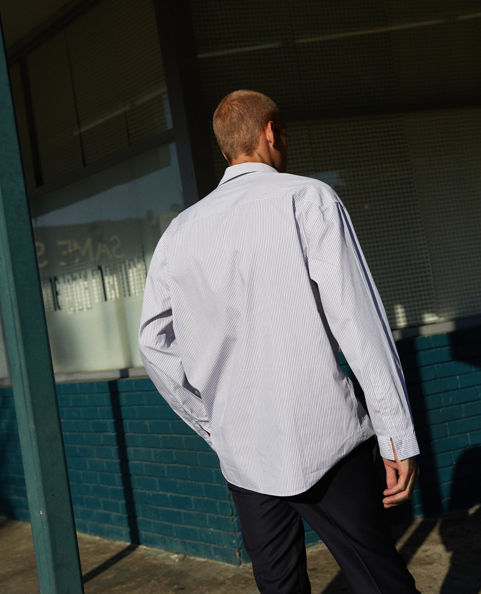 Oversized Blue And Striped Cotton Shirt | Men | Black x White