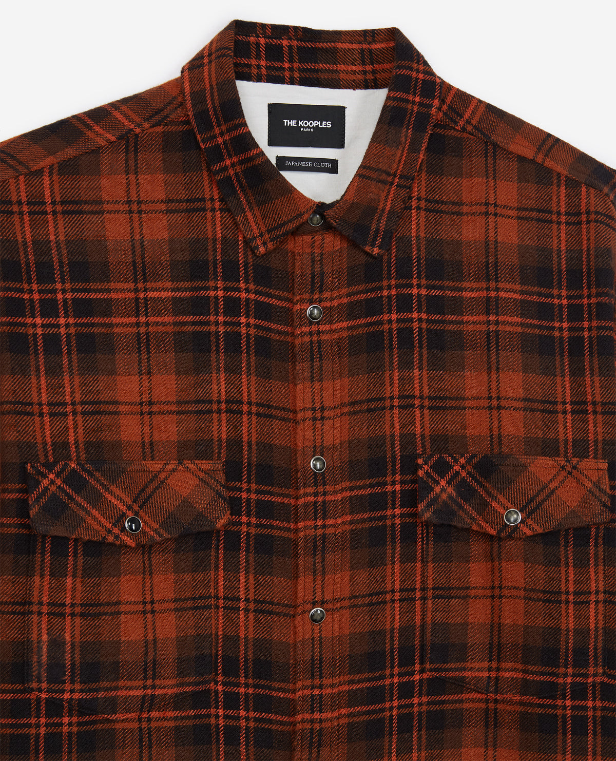 Oversized Cotton Shirt With And Check Motif | Men | Black x Orange