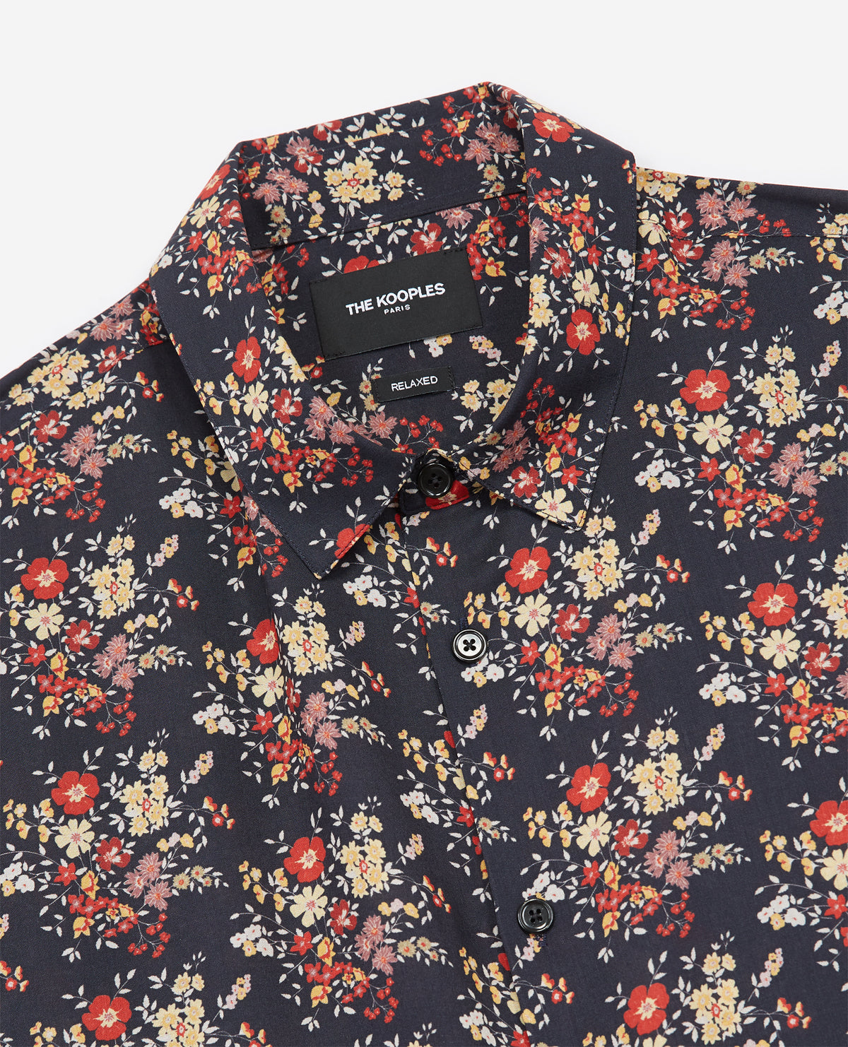 Blue Floral Long Slim-Fit Shirt | Men | Black x Red x Yellow