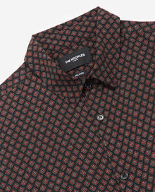 Printed, Flowing Cotton Shirt | Men | Black x Burgundy x White