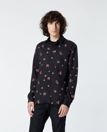 Shirt With Classic Collar And Floral Print | Men | Black x Pink