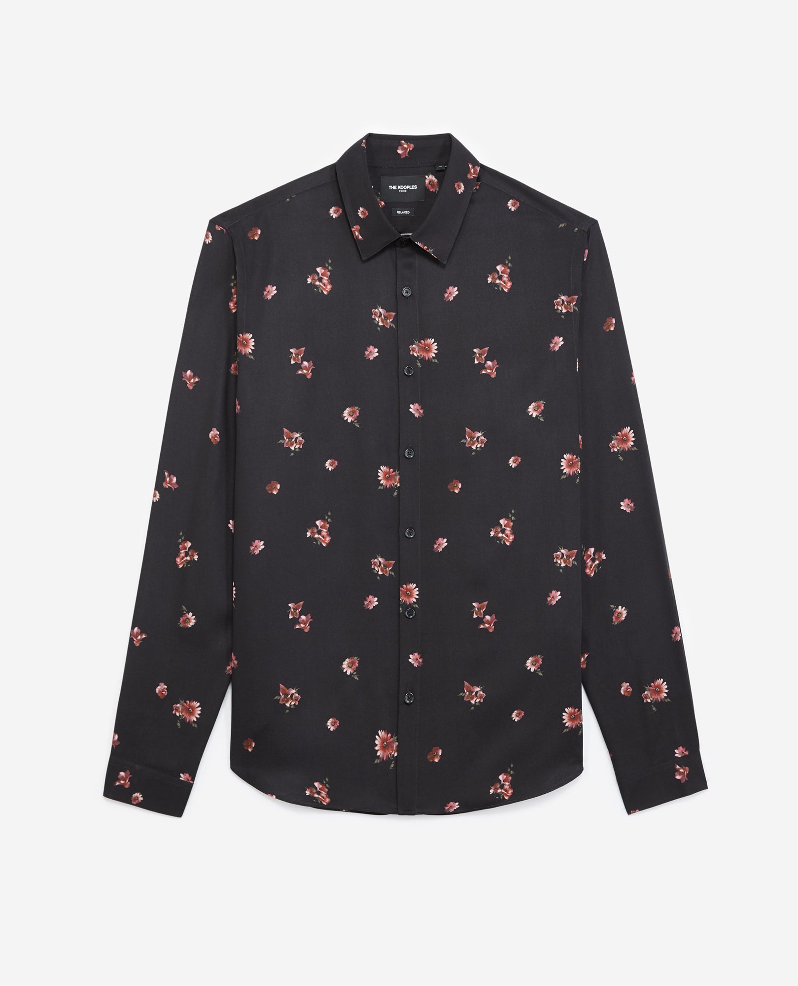 Shirt With Classic Collar And Floral Print | Men | Black x Pink