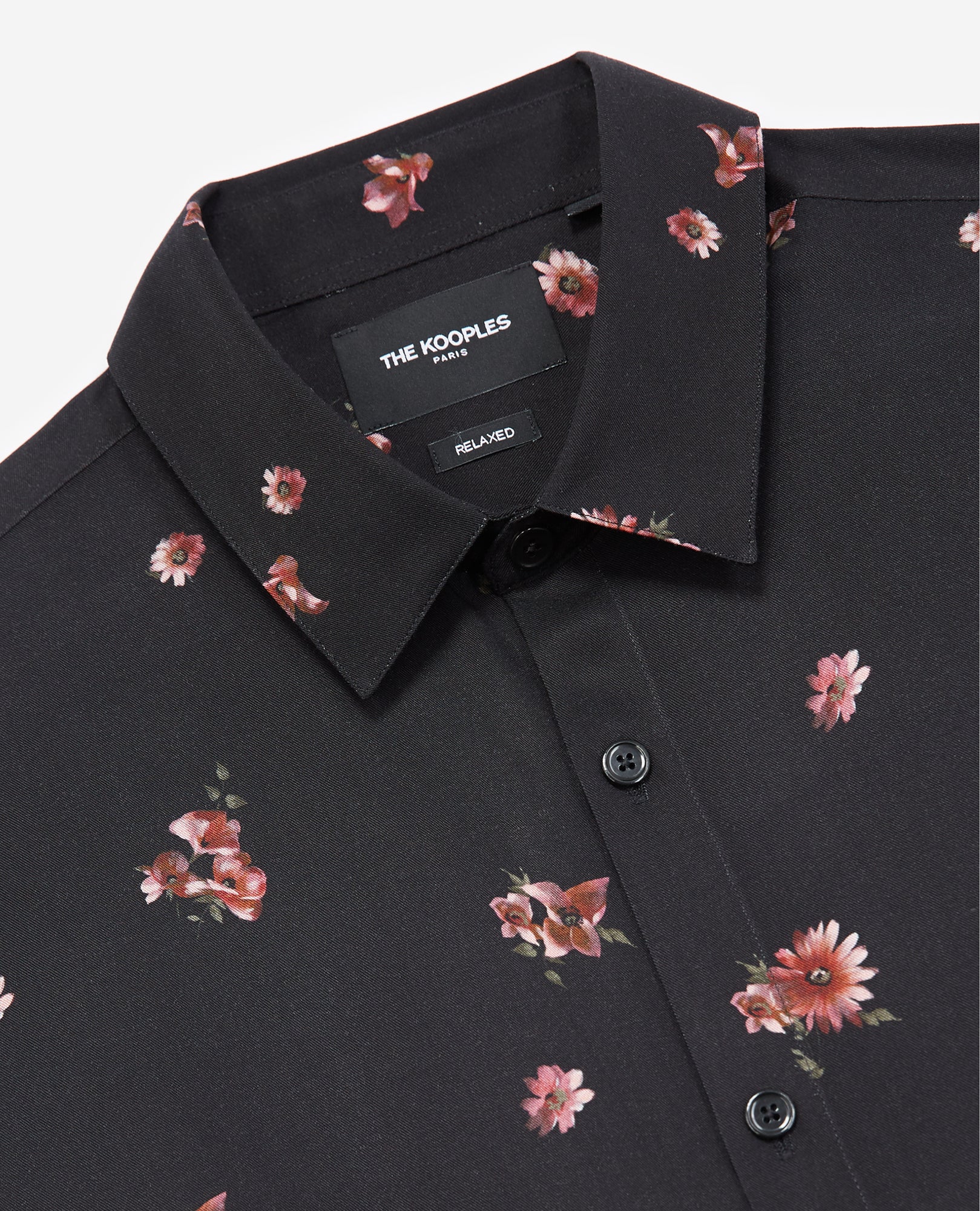 Shirt With Classic Collar And Floral Print | Men | Black x Pink