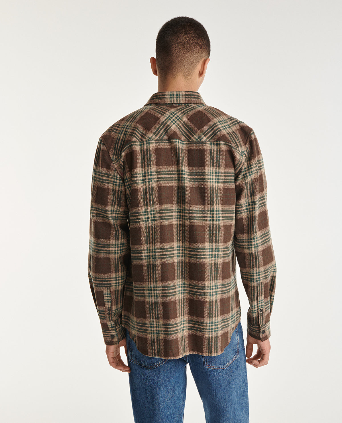 Green Check Shirt In Flannel | Men | Brown x Beige