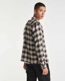 Gray Flowing Shirt With Black Check Motif | Men | Dark Grey Light Grey