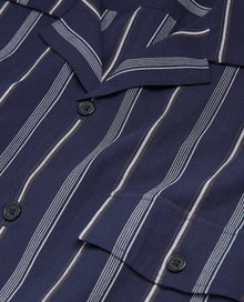 Striped Hawaiian-Collar Shirt | Men | Navy Blue