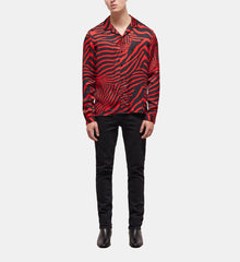 Printed Shirt With Hawaiian Collar | Men | Black x Red