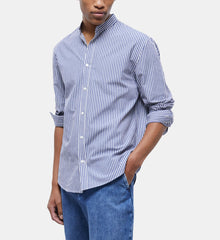 Blue-Striped Shirt With Officer Collar | Men | Blue White