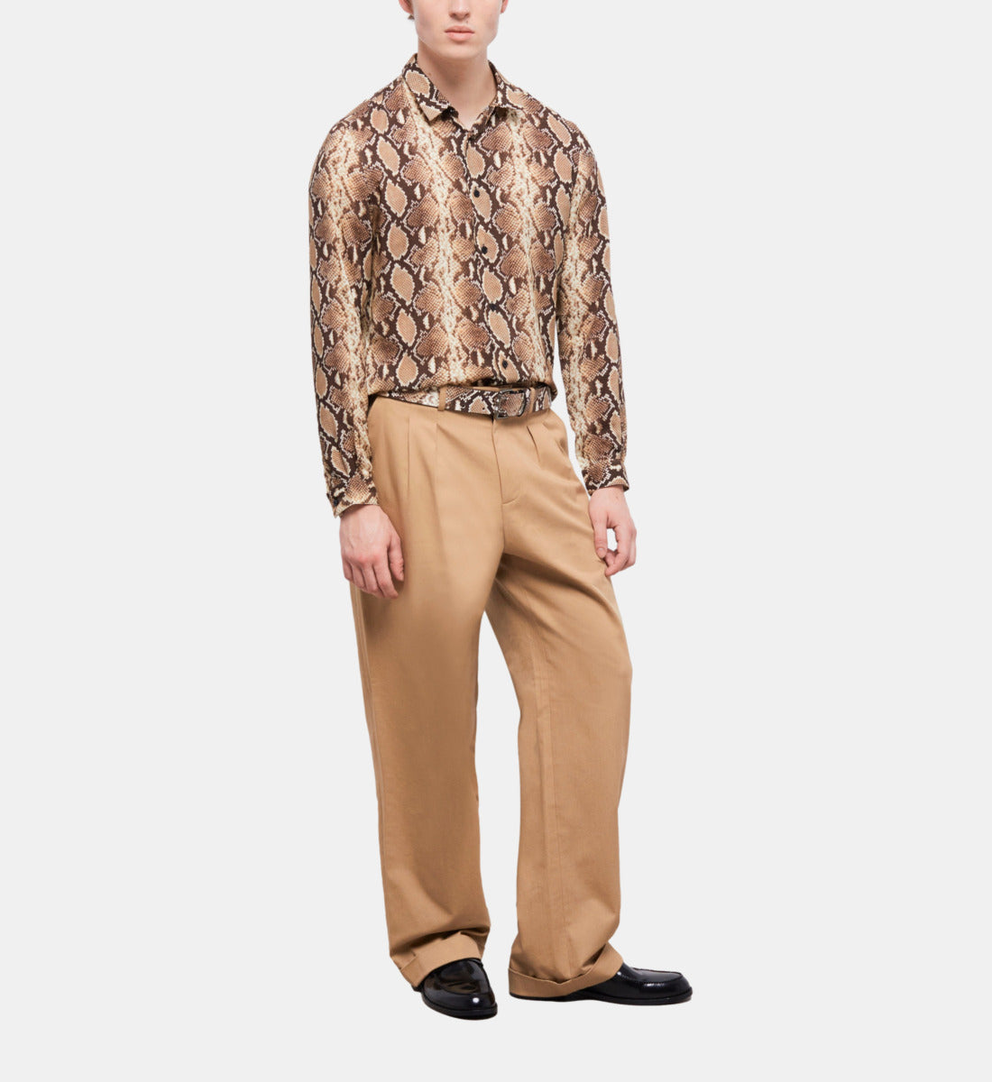 Snakeskin Print Casual Shirt | Men | Beige