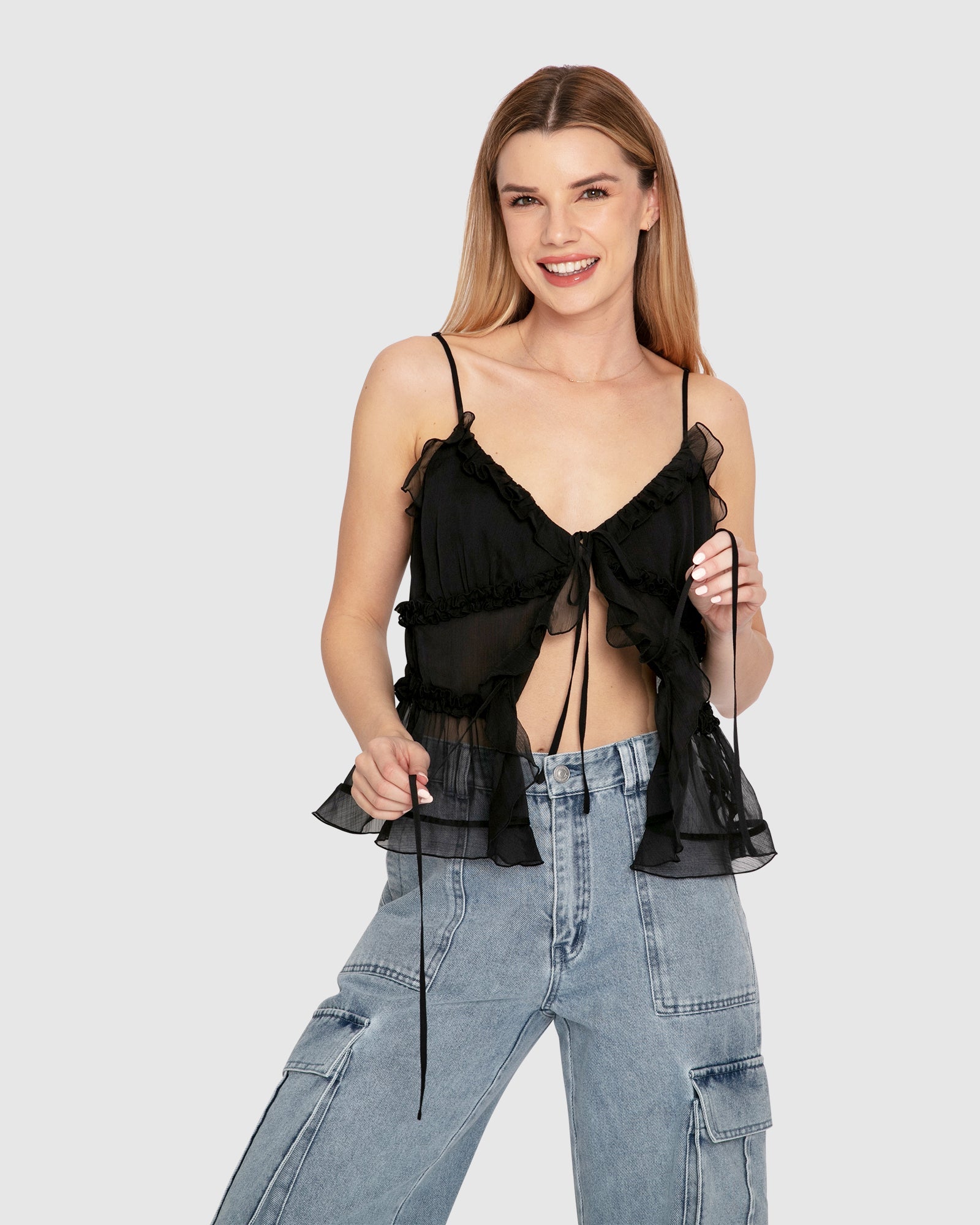 Women | Heart Of Glass Chiffon Cami | Black