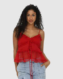 Women | Heart Of Glass Chiffon Cami | Red
