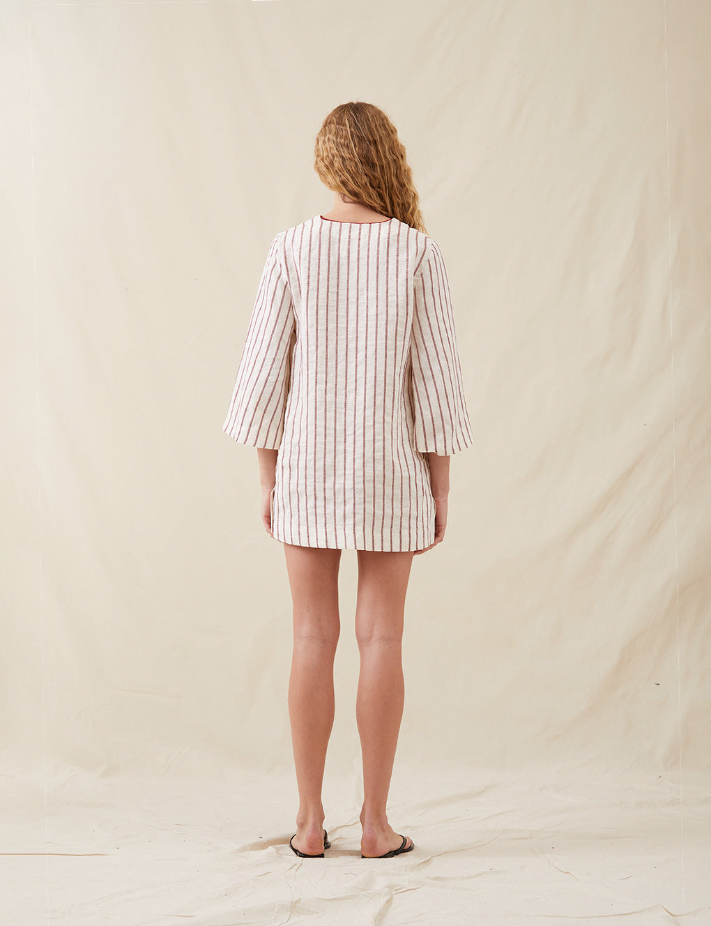 Womens | The Mini Caftan In Ticking Stripe | Washed Burgundy
