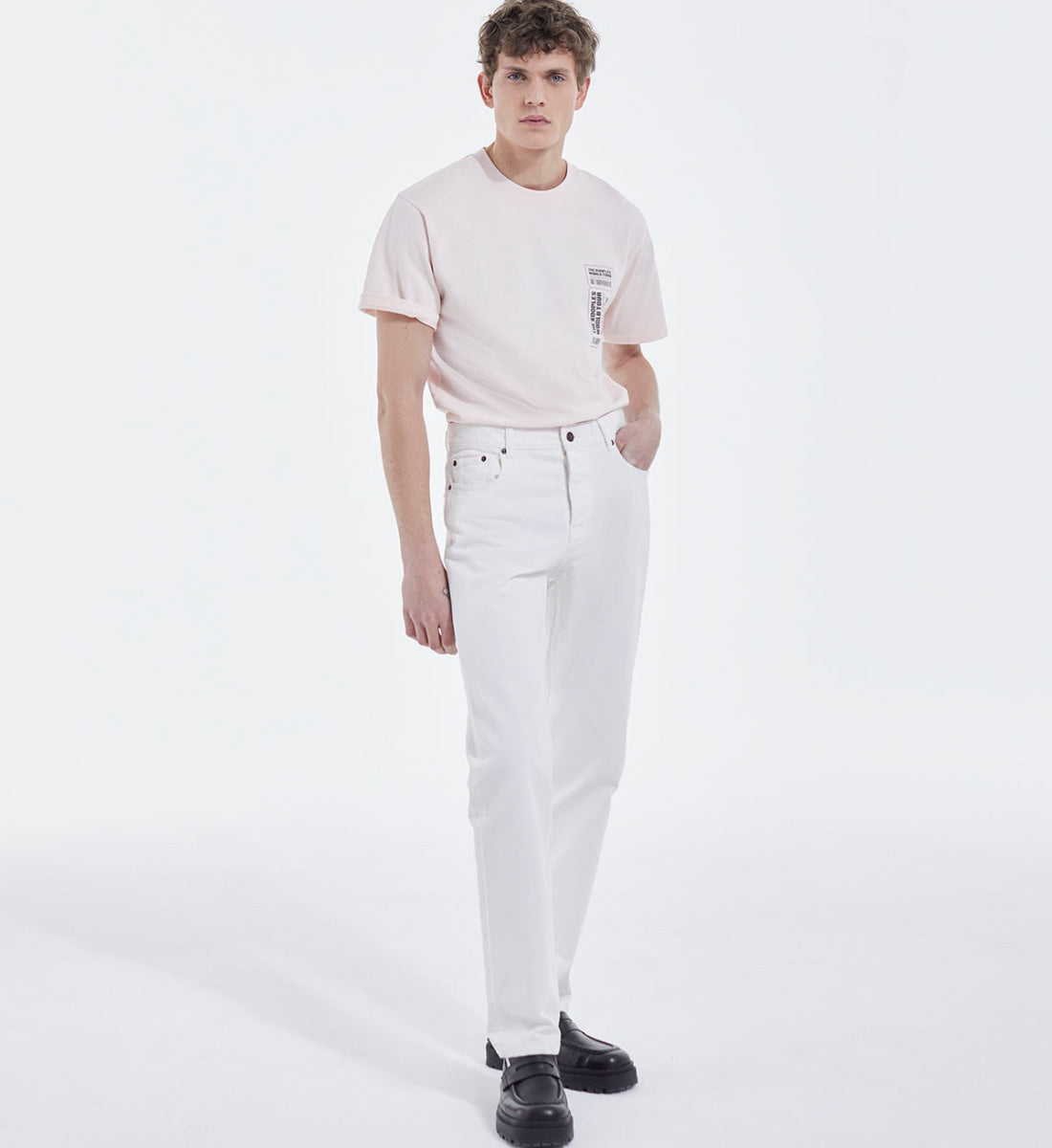 White Straight-Cut Jeans W/ Five Pockets | Men | Ecru