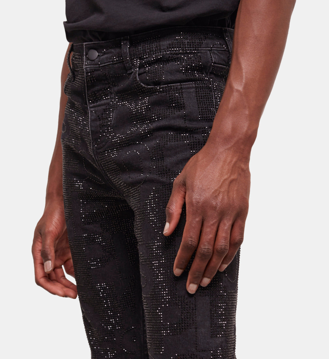 Slim-Fit Jeans With Rhinestones | Men | Black Washed