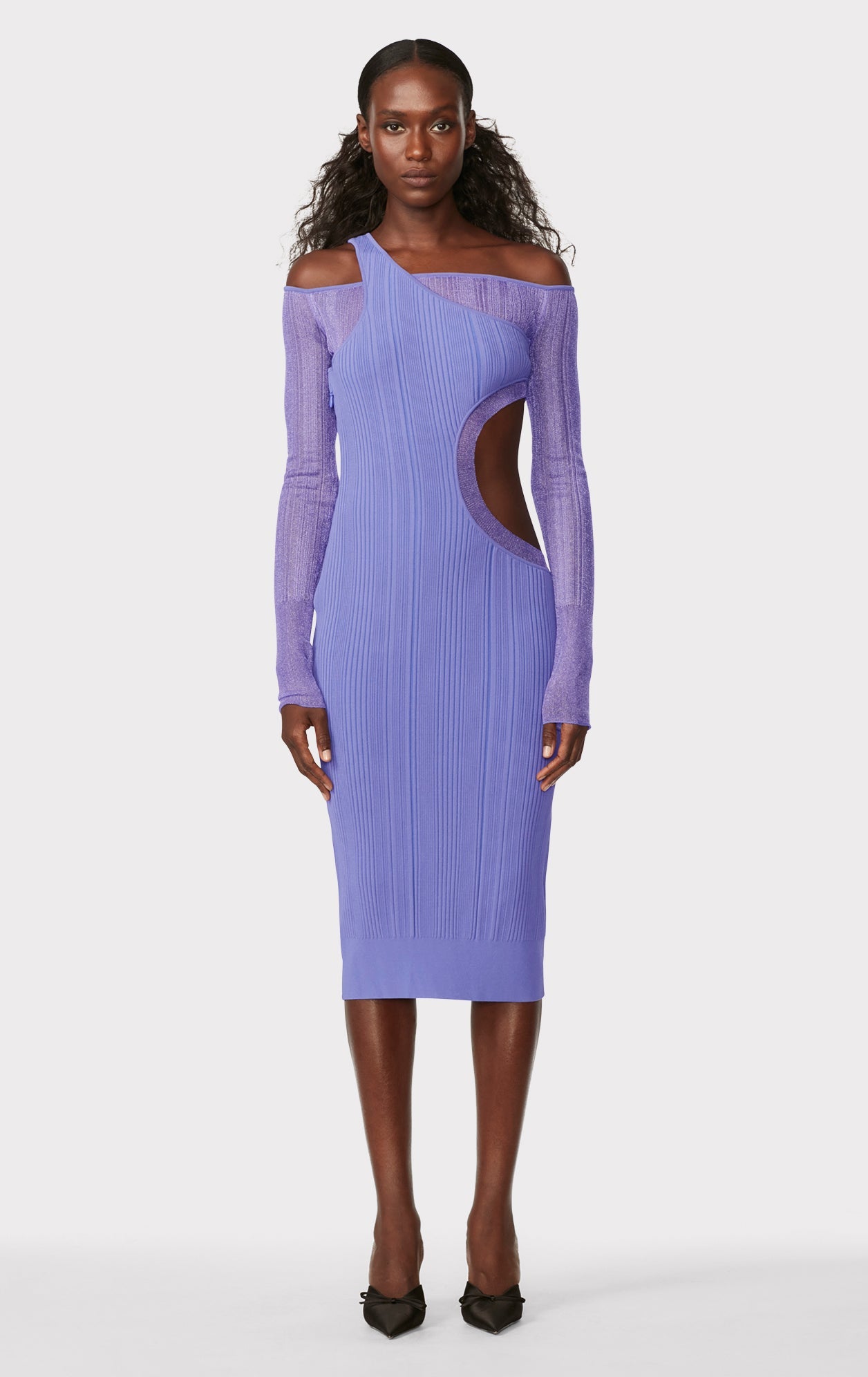 Hervé Léger X Law Roach Sheer Layered Cutout L/S Midi Dress | Royal