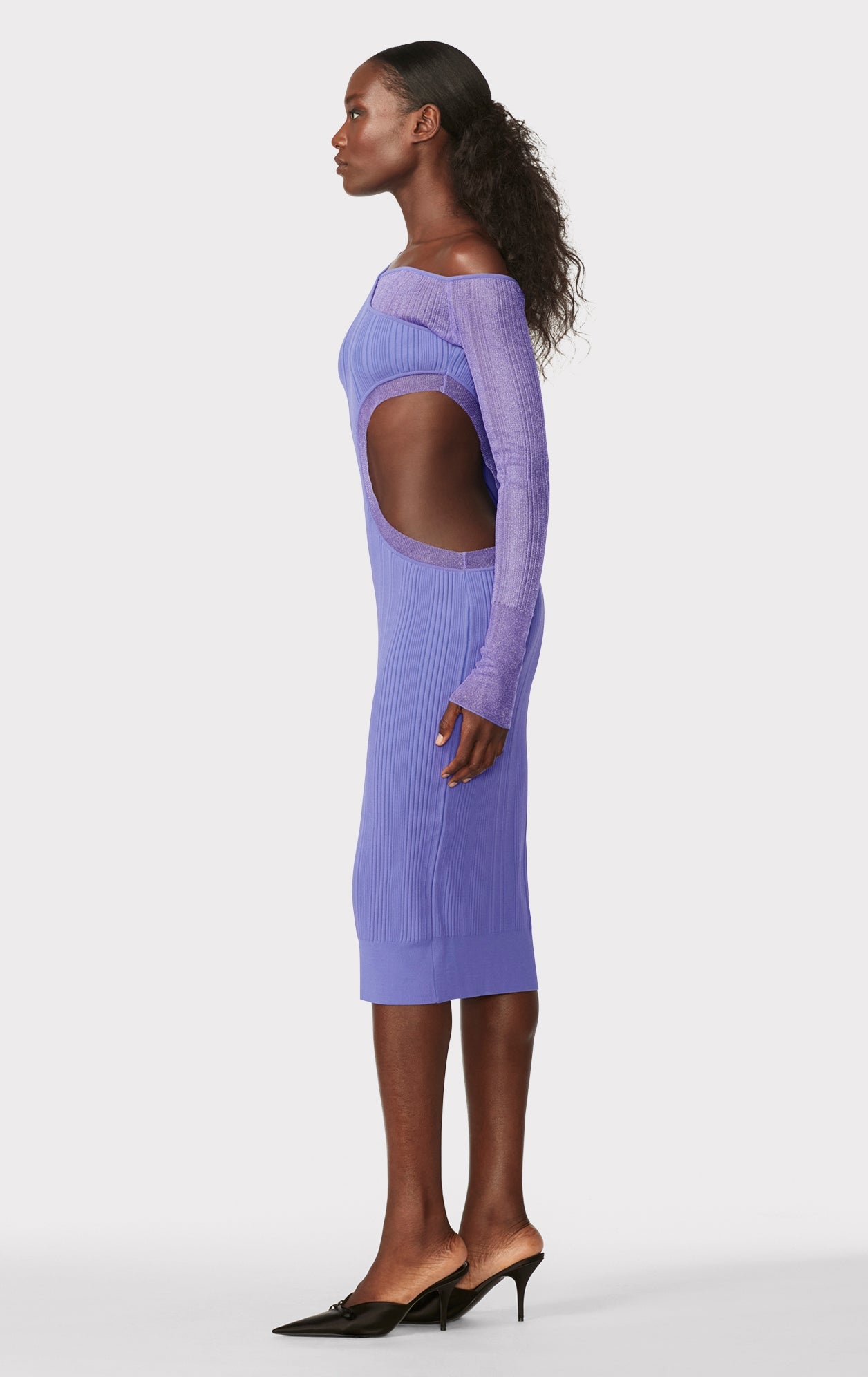 Hervé Léger X Law Roach Sheer Layered Cutout L/S Midi Dress | Royal