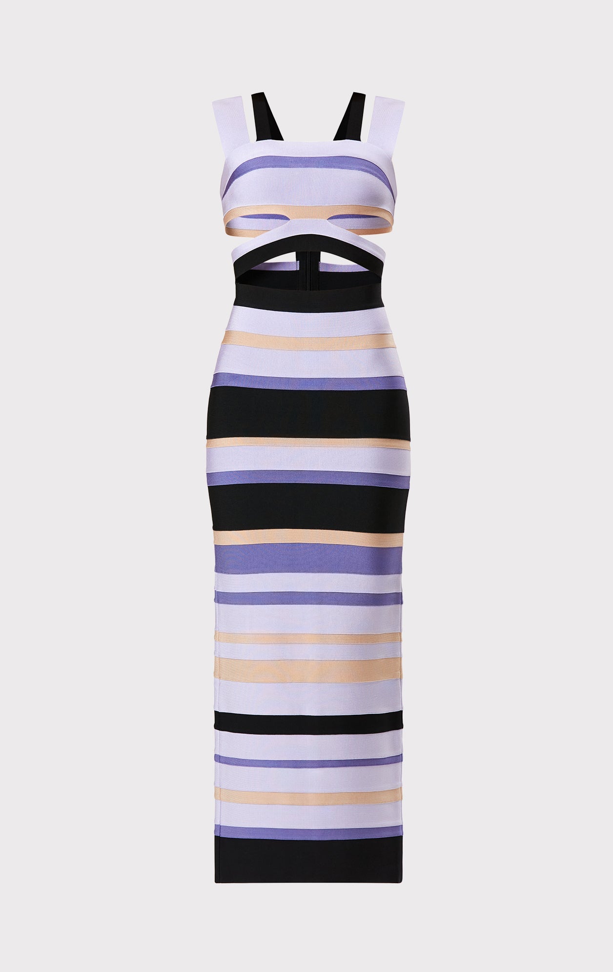 HERVÉ LÉGER X LAW ROACH STRIPED BANDAGE CUTOUT GOWN