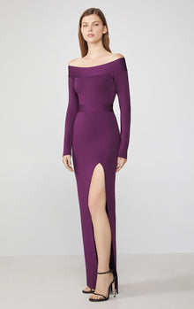 Off-The-Shoulder Long Sleeve Gown | Bordeaux