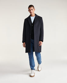 Blue Wool 2 Button Coat | Men | Dark Navy