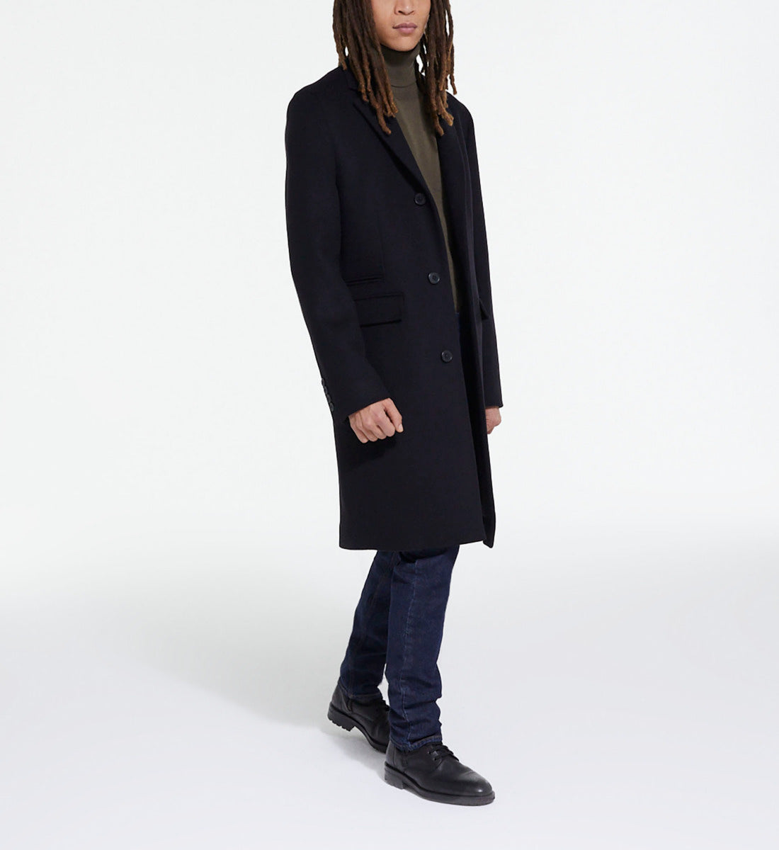 Long Wool Coat With Leopard Lining | Men | Black