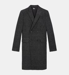 Long Wool Coat With Check Motif | Men | Dark Grey