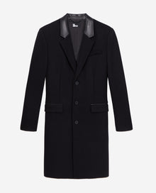 Long Coat In Wool Blend With Leather Details | Men | Black