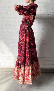 Hemant And Nandita | Aafa Linen Cotton Long Skirt | Red/Beige