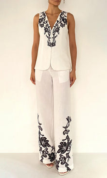 Womens | Aahi Linen Cotton Vest | Black/White