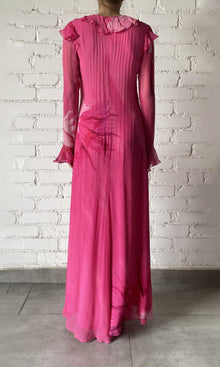 Womens | Abira Viscose Crinkle Chiffon Long Dress | Pink