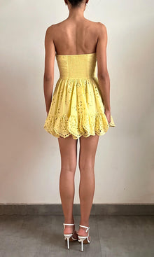 Hemant And Nandita | Adya Cotton Cambric Off-Shoulder Short Dress | Yellow