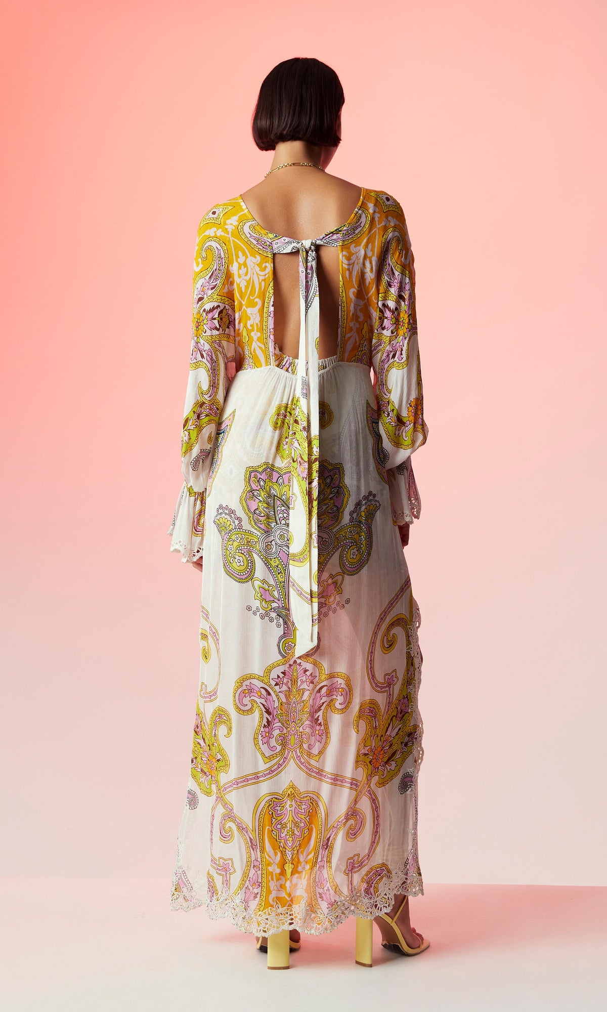 Womens | Agra Viscose Crepe Geometrical Jacquard Kaftan | Off White