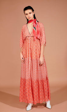 Womens | Anam Viscose Georgette Lurex Dobby Long Dress | Orange
