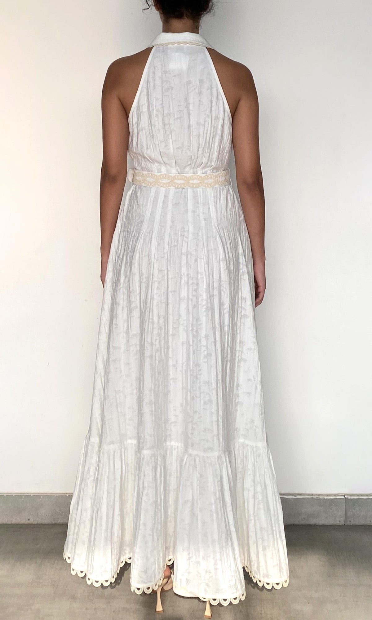 Womens | Anvi Viscose Nylon Jacquard Long Dress | White