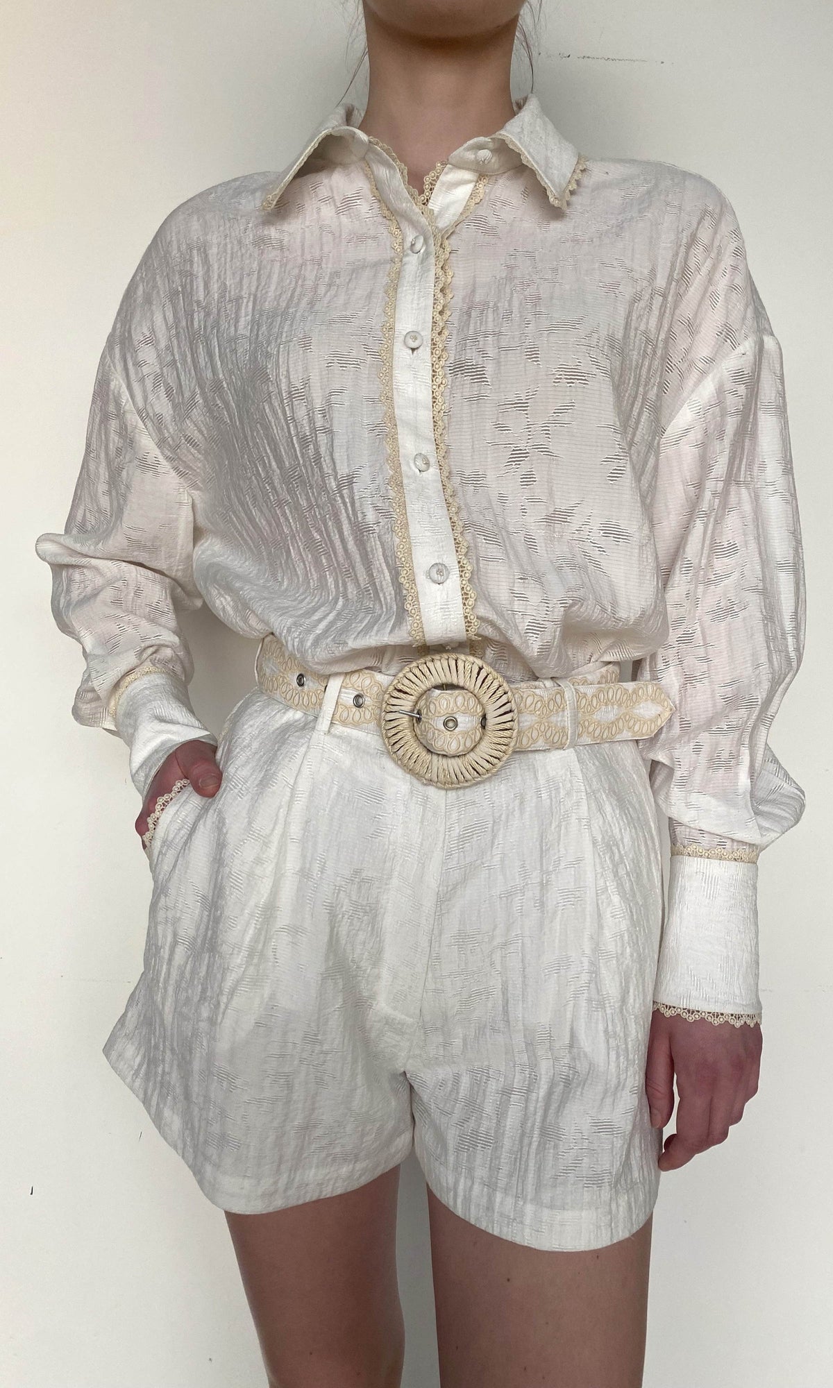 Hemant And Nandita | Anvi Viscose Nylon Jacquard Oversized Shirt | White