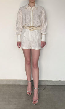 Hemant And Nandita | Anvi Viscose Nylon Jacquard Oversized Shirt | White