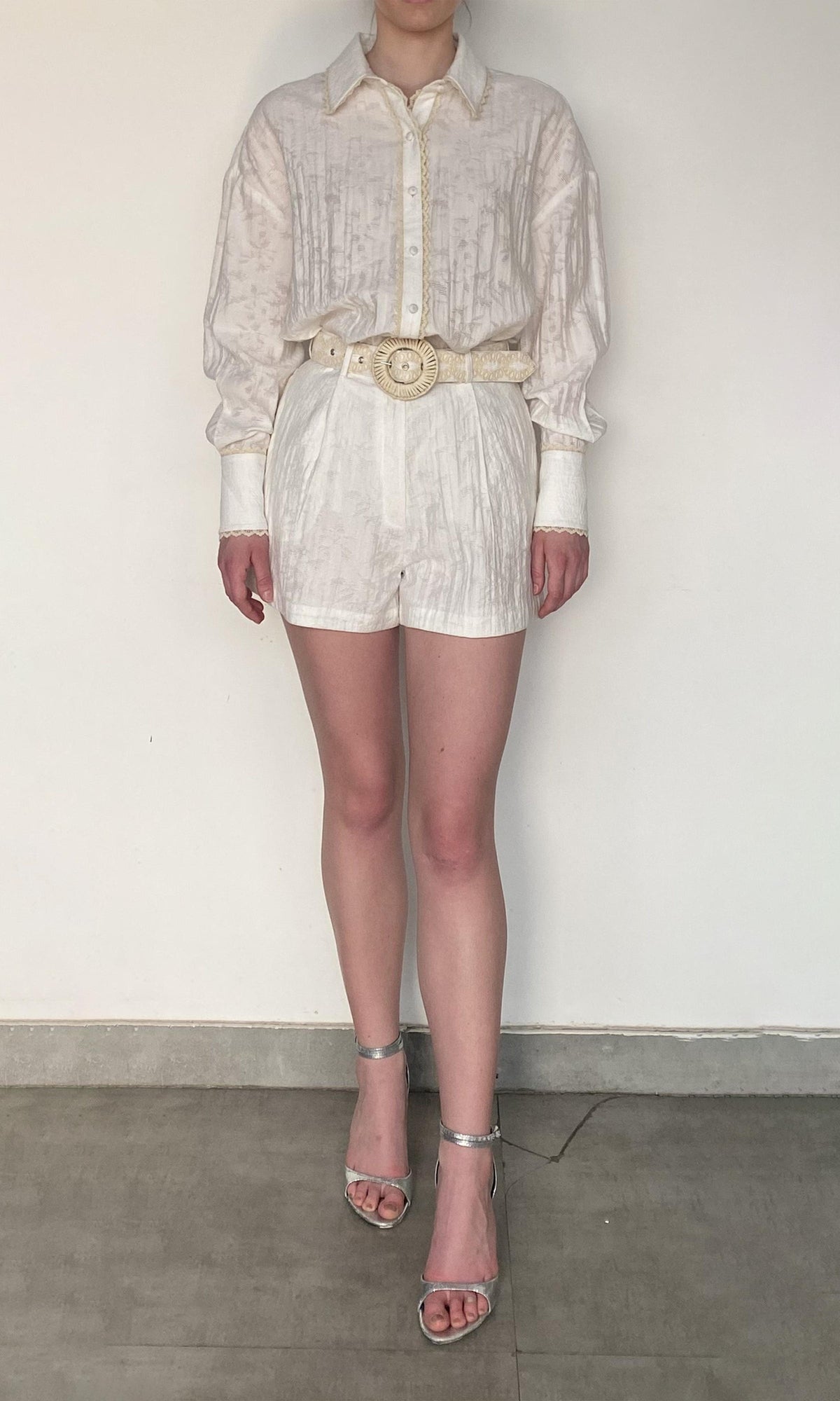 Hemant And Nandita | Anvi Viscose Nylon Jacquard Oversized Shirt | White