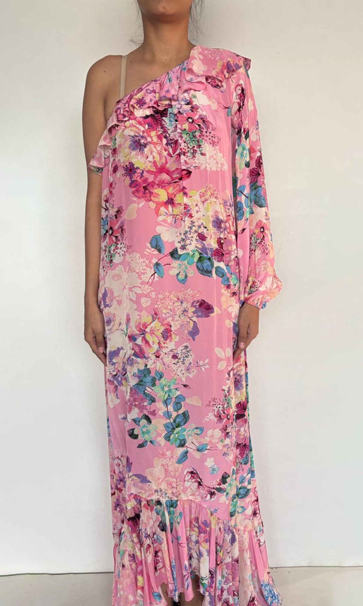 Womens | April Viscose Crepe Long Dress | Pink