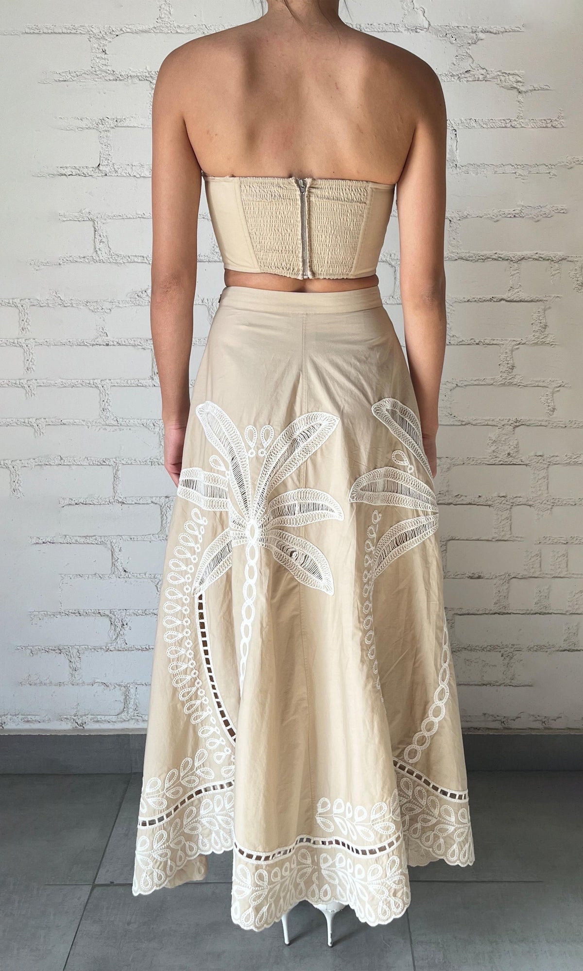 Hemant And Nandita | Ari Cotton Poplin Long Skirt | Beige