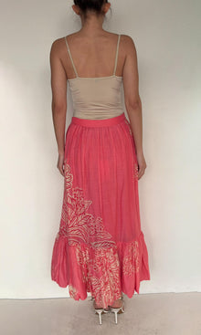 Womens | Asha Viscose Linen Orgenza Long Skirt | Pink