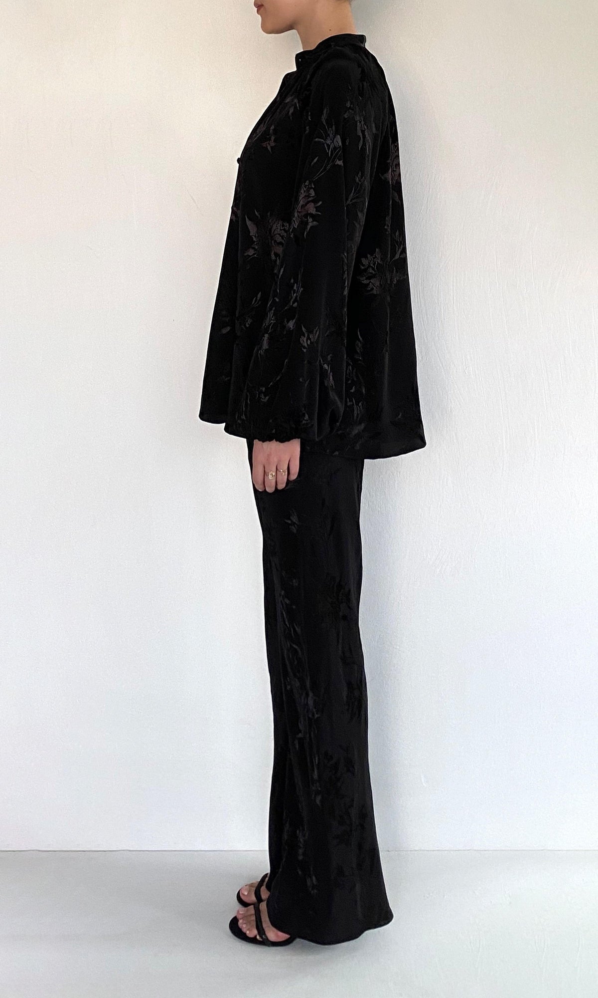 Womens | Aura Viscose Satin Jacquard Bias Pants | Black