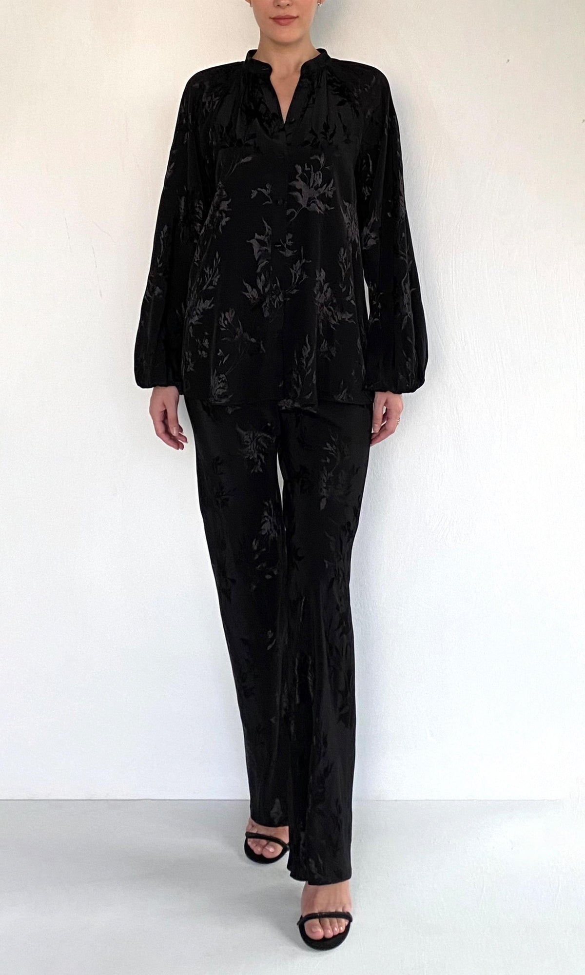 Womens | Aura Viscose Satin Jacquard Bias Pants | Black