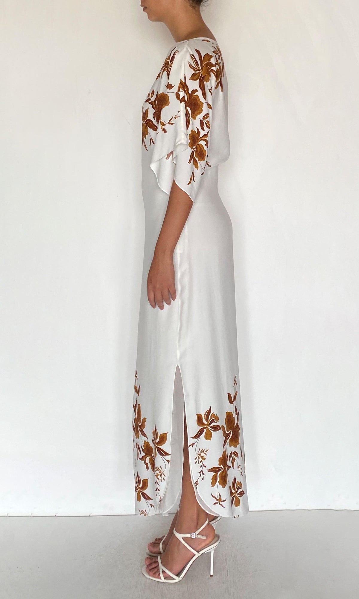 Hemant And Nandita | Ayra Viscose Heavy Crepe Boat Neck Long Dress | Ivory